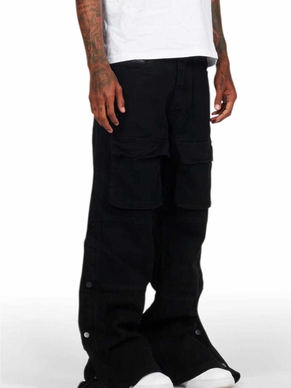 Men's Wide-Leg Black Cargo Pants with Utility Pockets